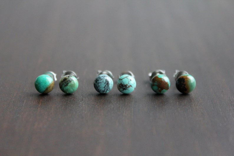 Turquoise Stud Earrings, Surgical Stainless Steel Hypoallergenic Stud Earrings, Tiny Turquoise Studs, Turquoise Gemstone Jewelry, 6mm, 1/4in image 5