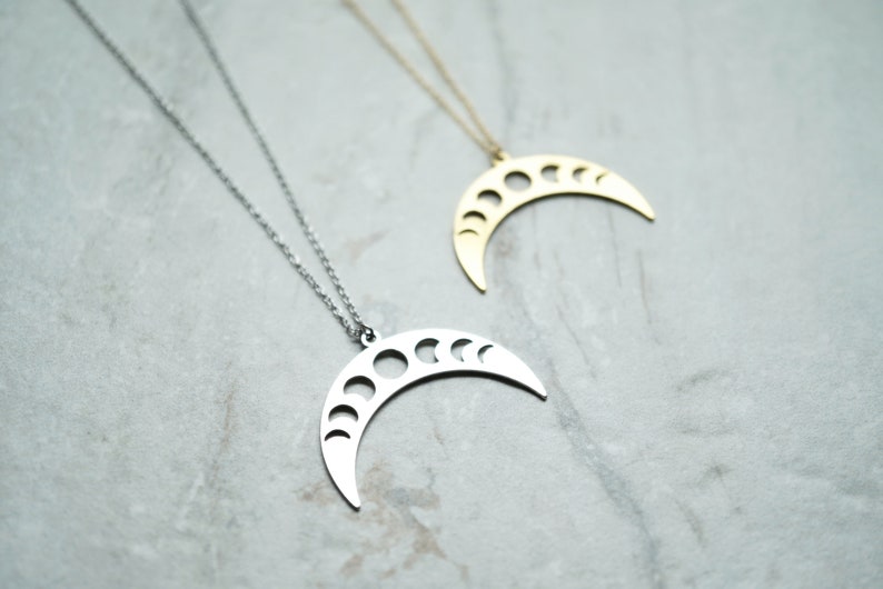 Moon Phase Necklace, Crescent Moon Necklace, Surgical Stainless Steel, 14k Gold Filled, Handmade Jewelry, Gift for Her image 8