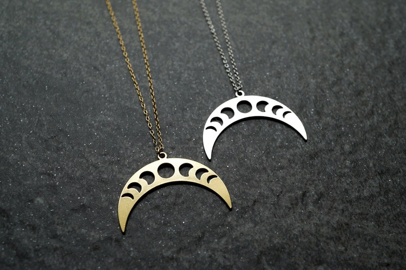 Moon Phase Necklace, Crescent Moon Necklace, Surgical Stainless Steel, 14k Gold Filled, Handmade Jewelry, Gift for Her image 1