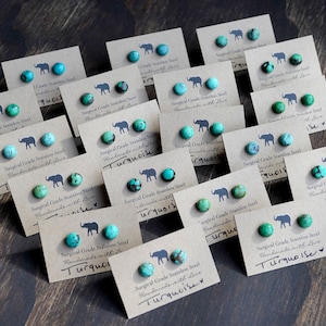 Turquoise Stud Earrings, Surgical Stainless Steel Hypoallergenic Stud Earrings, Tiny Turquoise Studs, Turquoise Gemstone Jewelry, 6mm, 1/4in image 3