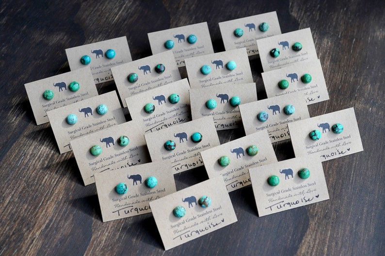 Turquoise Stud Earrings, Surgical Stainless Steel Hypoallergenic Stud Earrings, Tiny Turquoise Studs, Turquoise Gemstone Jewelry, 6mm, 1/4in image 3