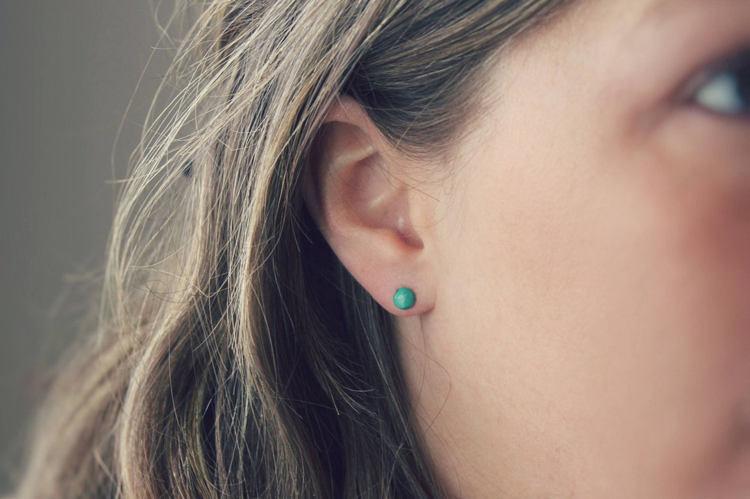 Tiny Turquoise Stud Earrings, Stainless Steel, Turquoise Earrings