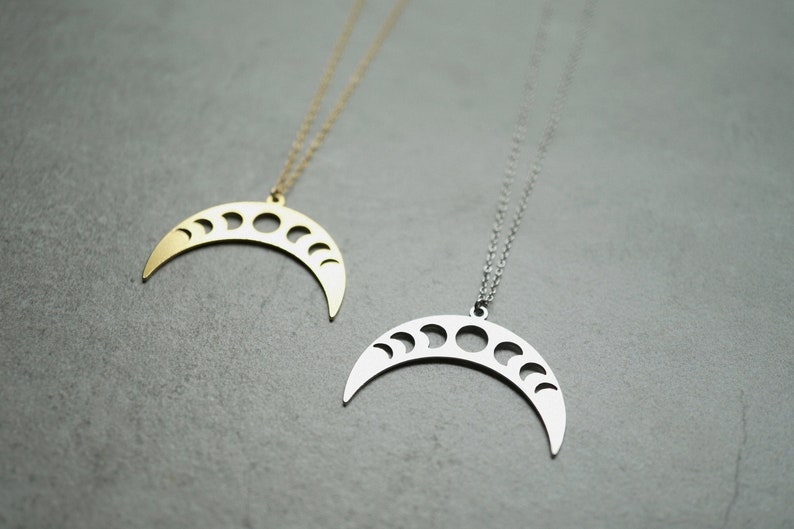 Moon Phase Necklace, Crescent Moon Necklace, Surgical Stainless Steel, 14k Gold Filled, Handmade Jewelry, Gift for Her image 3