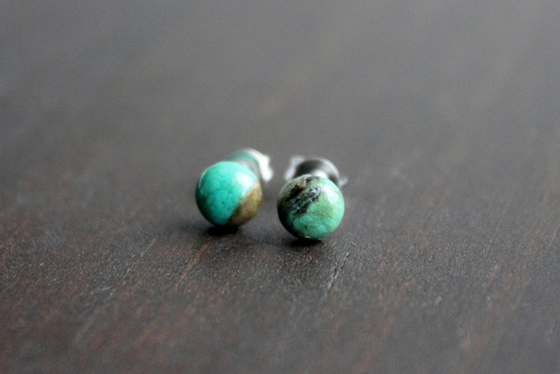 Turquoise Stud Earrings, Surgical Stainless Steel Hypoallergenic Stud Earrings, Tiny Turquoise Studs, Turquoise Gemstone Jewelry, 6mm, 1/4in image 4