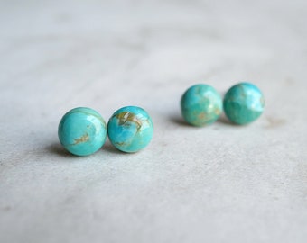 Turquoise Stud Earrings, Surgical Stainless Steel Hypoallergenic Stud Earrings, Handmade Turquoise Gemstone Jewelry, 7mm, Gift for Her