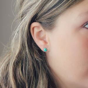 Turquoise Stud Earrings, Surgical Stainless Steel Hypoallergenic Stud Earrings, Tiny Turquoise Studs, Turquoise Gemstone Jewelry, 6mm, 1/4in image 10