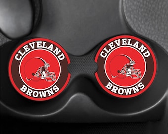 Cleveland Browns NFL Car Coasters Set – Customizable MDF Cork Drinkware Gift Mother Father Brother Sister Stocking Christmas Birthday