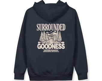 Surrounded by Goodness Hoodie | Nature Trees Mountain Retro Graphic