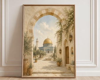Al Aqsa Moschee Wand Kunst Druck, Felsendom Poster, Jerusalem Islamische Architektur, Neutrales muslimisches Wohnkultur, Palästina Kunstwerk