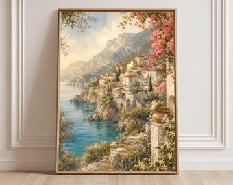 Lake Como Wall Art Print, Italian Landscape Print, Mediterranean Coastal Decor, Italy Travel Poster, Luxury European Wall Art
