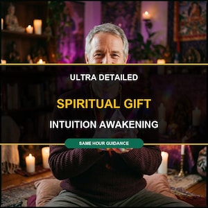 May include: A person wearing a dark maroon textured sweater with the text ULTRA DETAILED SPIRITUAL GIFT INTUITION AWAKENING and SAME HOUR GUIDANCE overlaid on the image. The person is holding a clear crystal object in their hands.