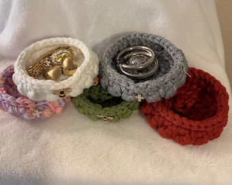 Crocheted Trinket Baskets for Jewelry, Bedside, Sink Organization
