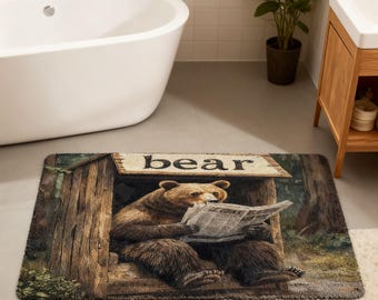 Rustic Woodland Bear Bath Mat Soft Flannel Non Slip Floor Rug Country Cabin Farmhouse Hunting Doormat for Living Room Kitchen Hallway
