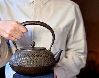 Japanese iron kettle, "Nanbu Tekki" / ARARE designs / Flat round shape / Handmade by Katsuhisa Sato(Master craftsman) / Made-to-order