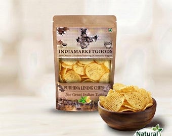 Cialde di patate croccanti alla menta, patatine ondulate piccanti al gusto di menta, snack salati indiani piccanti
