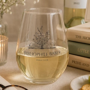 Copa de vino sin tallo personalizada para bibliófilos / Regalo para lectores de clubes de lectura y amantes de la literatura.