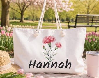 Gepersonaliseerde weekendtas met bloemenprint, reistas met bloemenmotief voor je geboortemaand januari, overnachtingstas op maat, handbagage, cadeau voor een weekendje weg