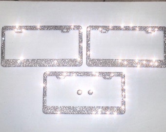 Tzarrot White Rhinestone Bling License Plate Frame for Women Metal Rust-Proof Diamond License Plate Frame Bling Car Accessories for Women Girls 2 Frames
