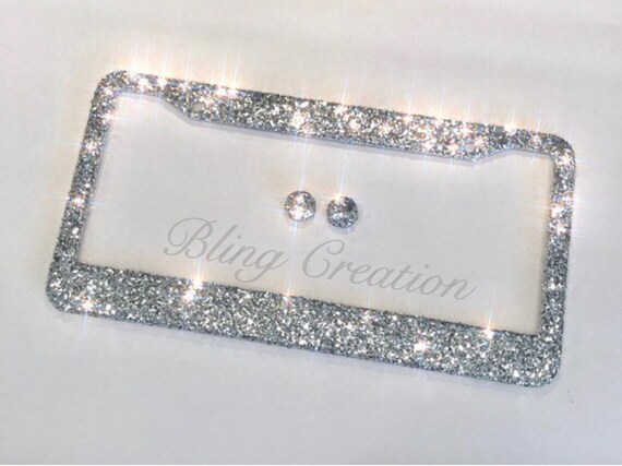 2 MetalAll White Silver Bling Glitter Crystal RhineStone LicensePlate Frame Car