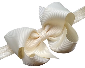 Ivory baby headband - baby headband bows, baby girl headbands, baby bows, newborn headbands, baby hair bows