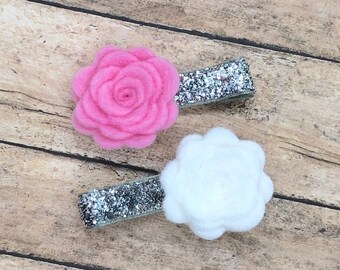 Set of 2 felt flower hair clips - felt bows, felt hair bows, baby hair bows, baby bows, flower hair clips, flower hair bows