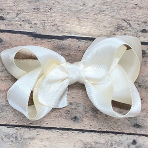 Ivory satin hair bow - ivory hair bow, satin bows, hair bows, girls hair bows, satin hair bows, girls bows, toddler hair bows, hair clips