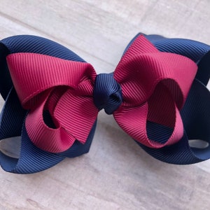 Navy Burgundy Hair Bow: School Uniform Boutique Bow