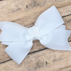 White Hair Bow: 3-Inch Grosgrain Ribbon Hair Clip