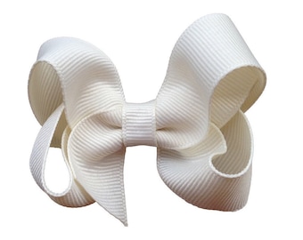 Ivory hair bow - hair bows for girls, baby bows, toddler hair bows, boutique bows, 3 inch hair bows