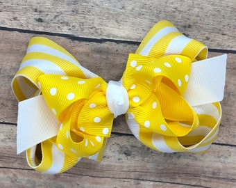 Yellow hair bow - hair bows, bows for girls, girls hair bows, toddler hair bows, 4 inch hair bows