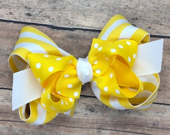 Yellow hair bow - hair bows, bows for girls, girls hair bows, toddler hair bows, 4 inch hair bows