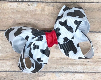 Cow print hair bow - hair bows, baby bows, girls bows, pigtail bows, toddler bows, 3 inch hair bows