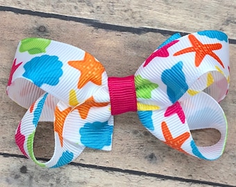 Seashells hair bow - hair bows, hair clips, baby bows, pigtail bows, toddler bows, girls bows