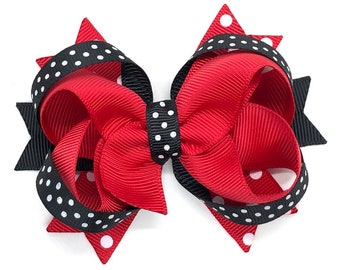 Red and black boutique hair bow - hair bows for girls, hair bows, girls bows, baby bows, bows, toddler hair bows