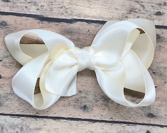 Ivory satin hair bow - ivory hair bow, satin bows, hair bows, girls hair bows, satin hair bows, girls bows, toddler hair bows, hair clips