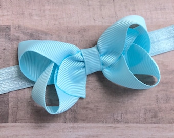 Light blue baby headband - baby headband bows, baby girl headband, baby bows, newborn headband, hair bows, headbands baby