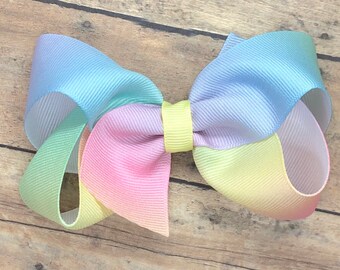 Pastel rainbow hair bow - rainbow bow, hair bows, girls hair bows, hair bows for girls, toddler hair bows, big hair bows, boutique bows