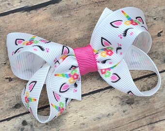 Unicorn hair bow - hair bows, girls bows, unicorn bows, toddler hair bows, hair clips