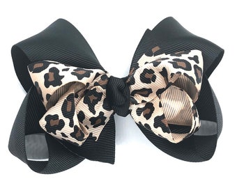 Leopard print hair bow - hair bows for girls, baby bows, big hair bows, toddler hair bows, girls bows, boutique bow