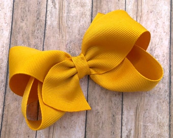 Mustard yellow hair bow - hair bows for girls, boutique bows, toddler hair bows, big hair bows