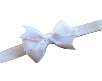 White baby headband - white bow headband, baby headband bows, baby girl headbands, newborn headband, baby bows, hair bows