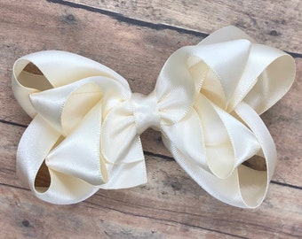 Ivory satin hair bow - hair bows, bows, hair clips, hair bows for girls, baby bows, toddler bows, girls bows, girls hair bows, hair bow, bow