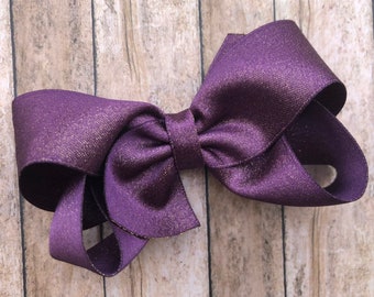 Amethyst gold shimmer hair bow - hair bows for girls, toddler hair bows, 4 inch hair bows