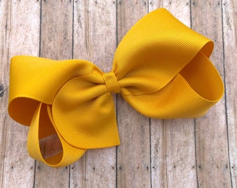 Large hair bow - 6 inch hair bows, mustard yellow hair bow, cheer bows, big hair bows, girls hair bows