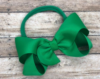 Green baby headband - baby headband bows, nylon headband, baby bows, newborn headbands, baby girl headbands, hair bows
