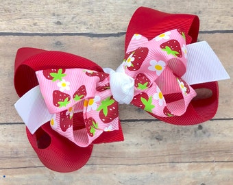 Strawberry hair bow - hair bows for girls, baby bows, big hair bows, toddler hair bows, girls bows, boutique bow