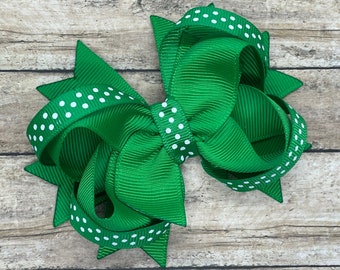 Green polka dot hair bow - hair bows, bows for girls, baby bows, toddler bows, pigtail bows, girls bows, girls hair bows, boutique bows