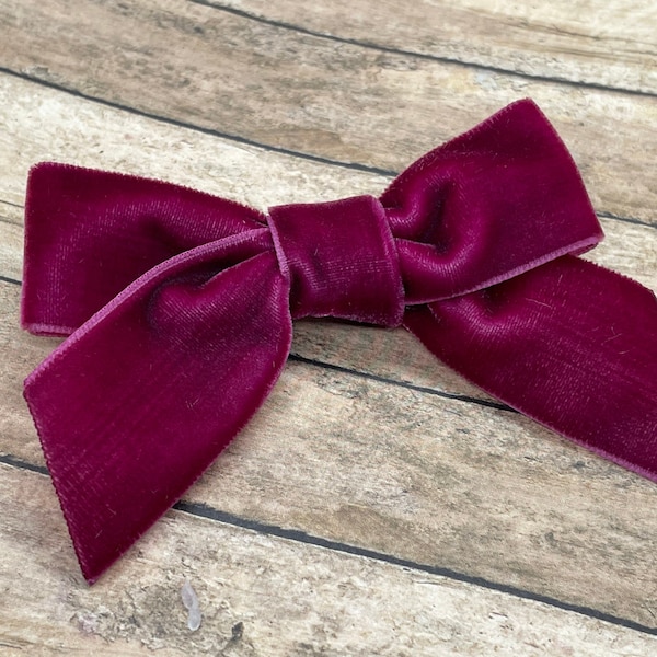 Burgundy velvet hair bow - hair bows, velvet bows, hair clips, hair bows for girls, baby bows, baby headband, nylon headband