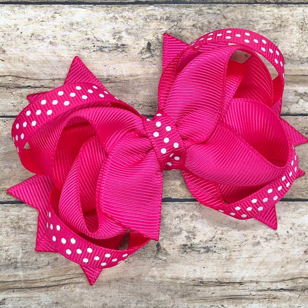 Hot pink polka dot hair bow - hair bows, bows for girls, baby bows, toddler bows, pigtail bows, girls bows, girls hair bows, boutique bows