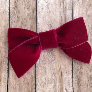 Burgundy velvet hair bow - hair bows, velvet bows, hair clips, hair bows for girls, baby bows, baby headband, nylon headband